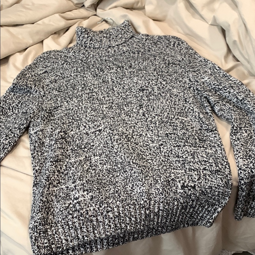 Women's Black and White Turtleneck Sweater